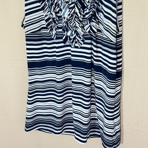 Milano Blue White Striped Sleeveless Frills Ruffled Neck Top Size M - Picture 7 of 12